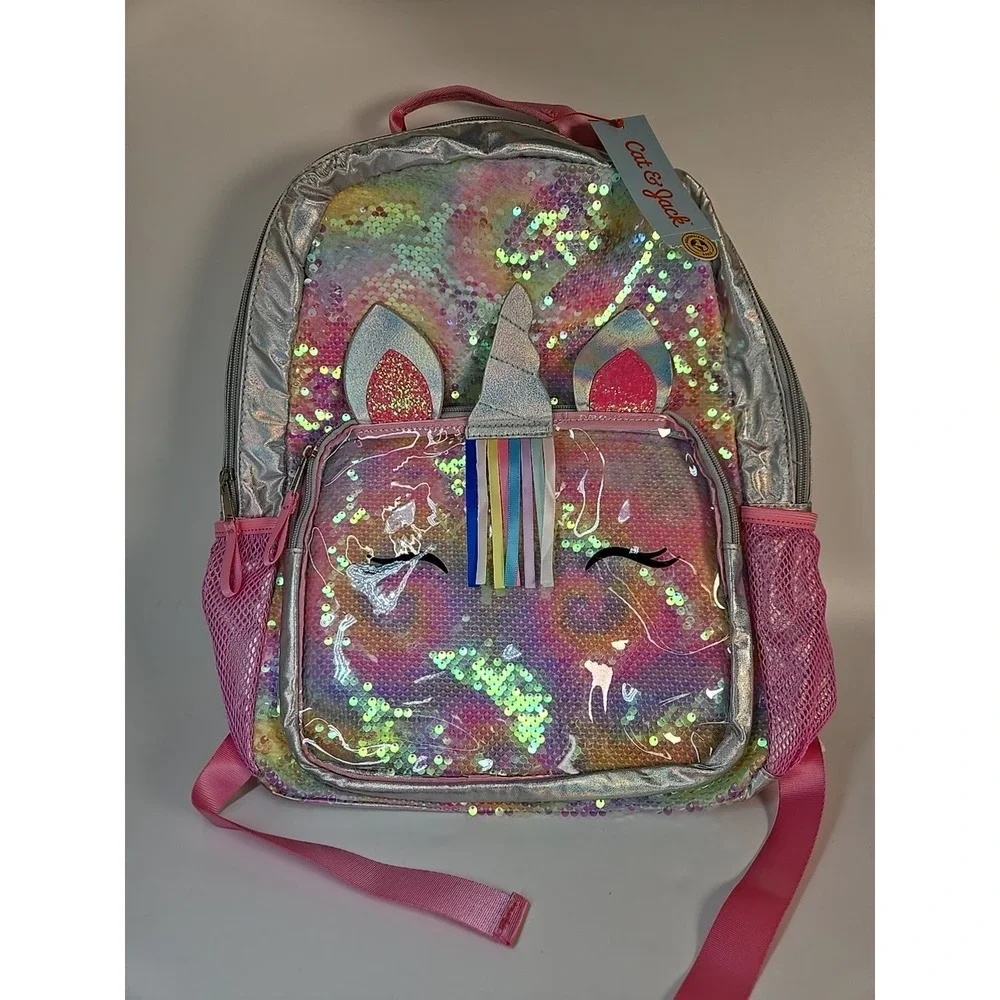 Cat & Jack Kids' 16 Flip Unicorn Backpack Sequins Rainbow Bling NWT